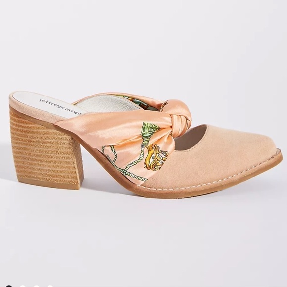 Anthropologie Shoes - Jeffrey Campbell Cyrus Scarf Bow pink Mules Stacked chunky heel size 7.5 nwt